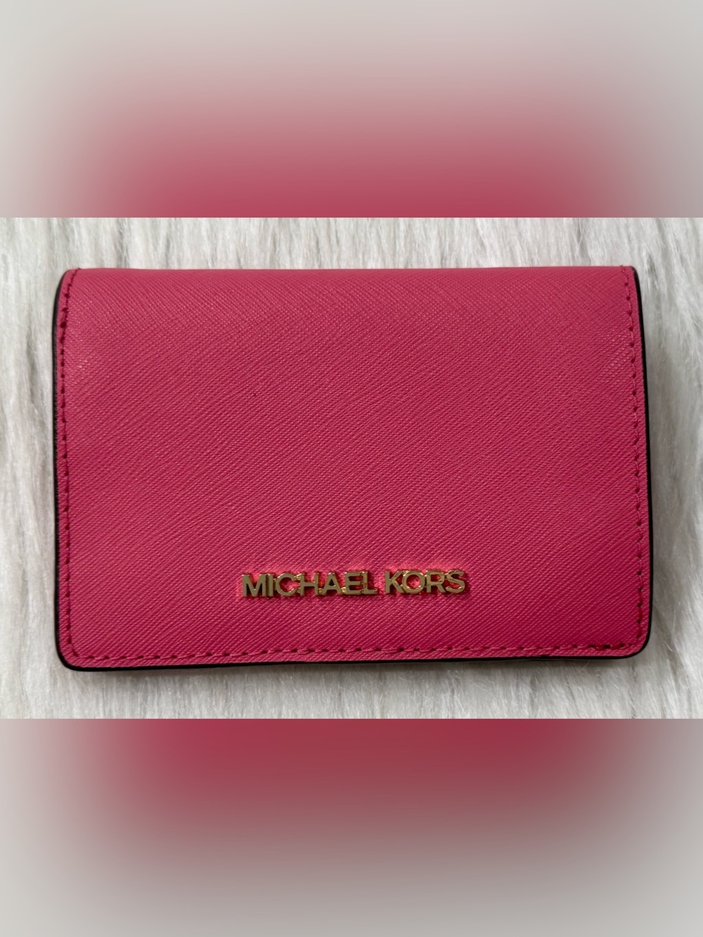 Michael Kors Jet Set Medium Saffiano Leather Bifold Wallet Dragonfruit Pink NWOT